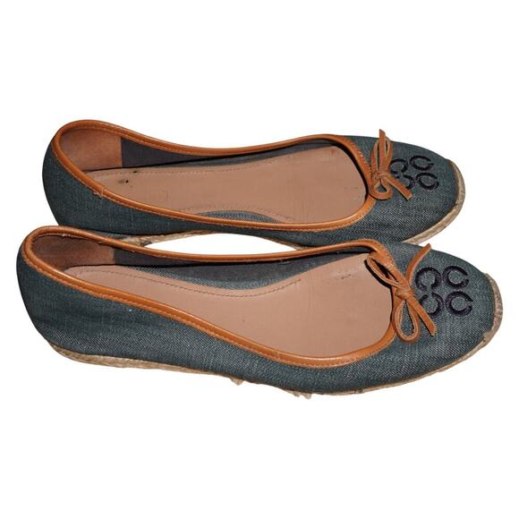 Coach Denim Espadrille Ballet Flats Women’s 10 Blue Tan Logo Bow Casual Shoes - Picture 6 of 9